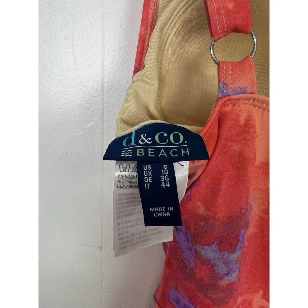 D&Co. Beach Orange Floral Wrap Front One-Piece Swim Dress Size Small US 6 - Picture 3 of 5
